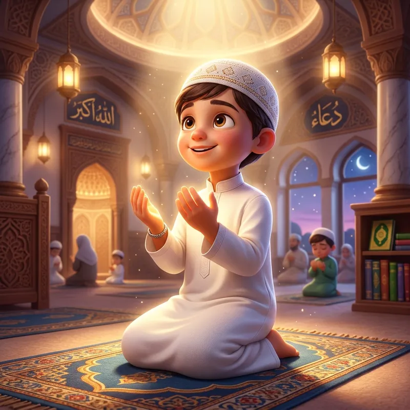 Garçon musulman faisant des douas